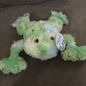 Green and White Reptile Plush with Splayed Limbs